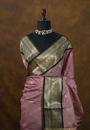 DD celebrity inspired Premium Banarasi Onion Pink Semi Katan Soft Saree