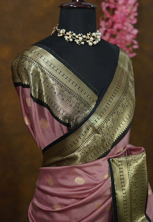 DD celebrity inspired Premium Banarasi Onion Pink Semi Katan Soft Saree
