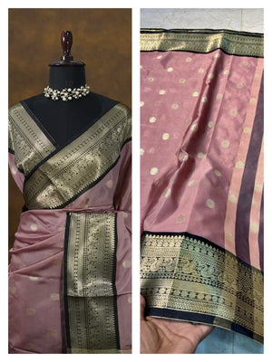 DD celebrity inspired Premium Banarasi Onion Pink Semi Katan Soft Saree