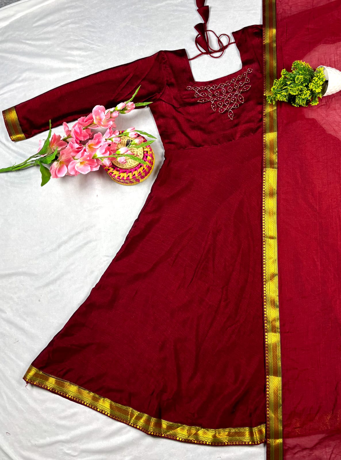 Traditional Rangoli Handwork Maxi with Dupatta