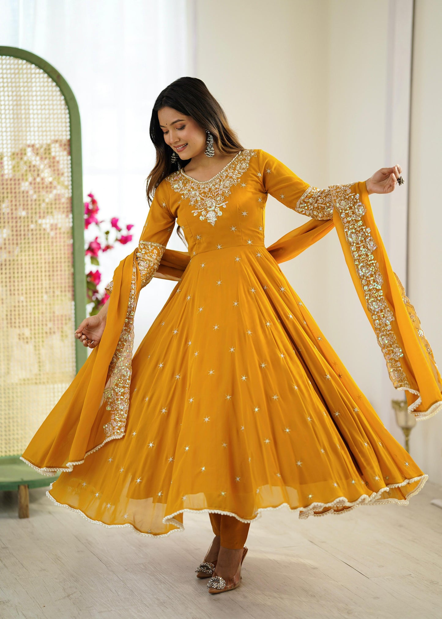 Heavy Embroidery Rainbow Sequence work kurta set