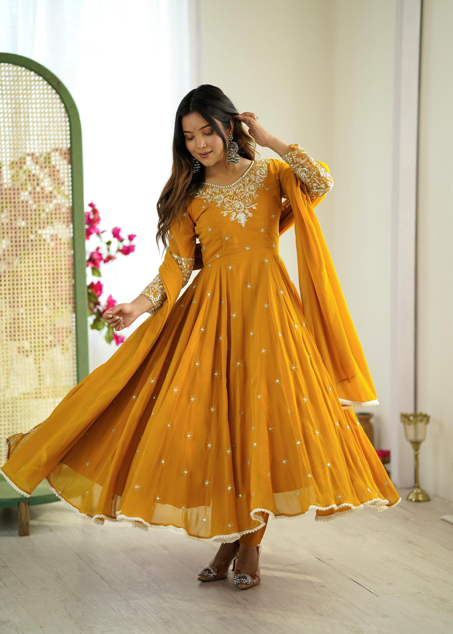 Heavy Embroidery Rainbow Sequence work kurta set