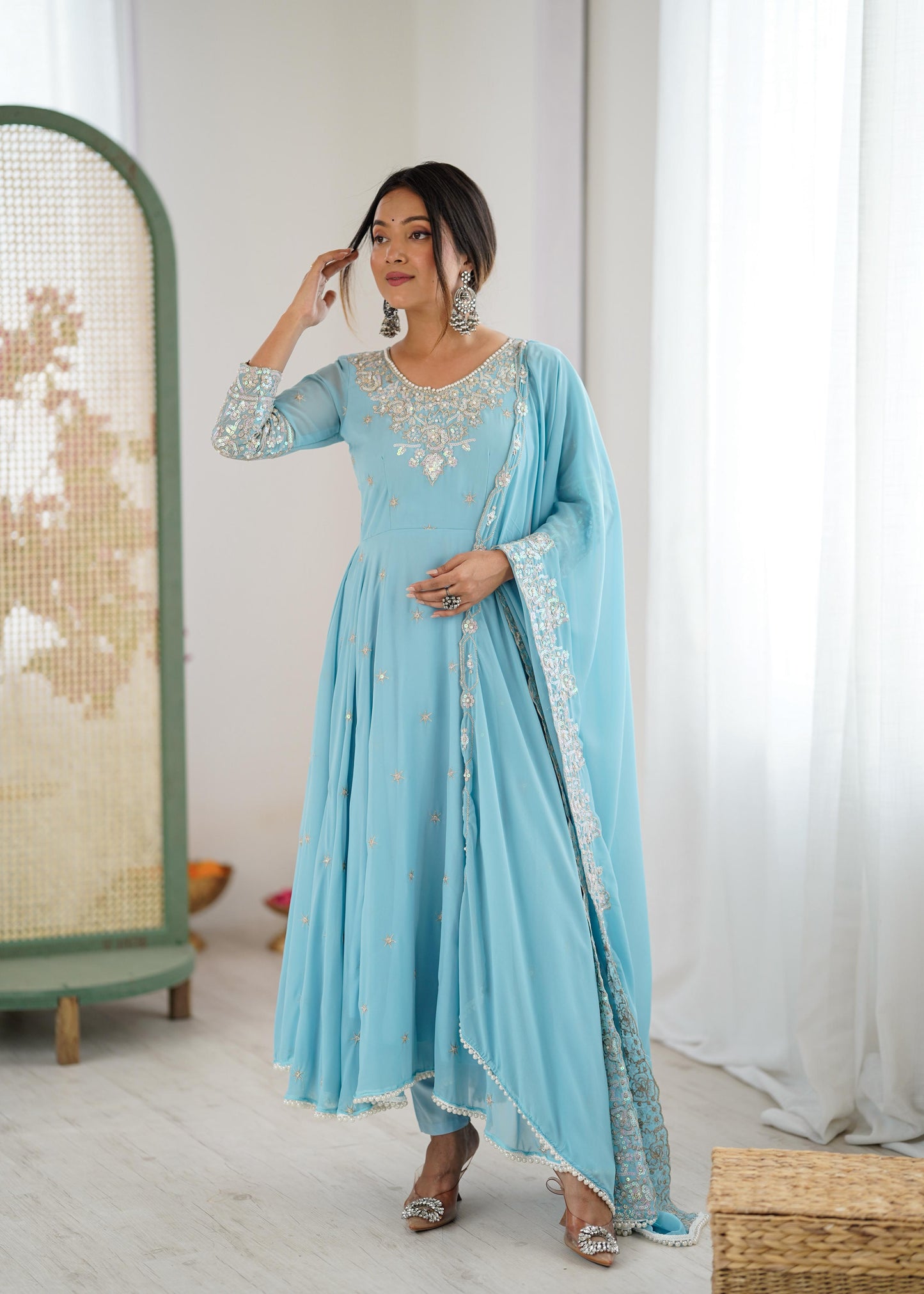 Heavy Embroidery Rainbow Sequence work kurta set