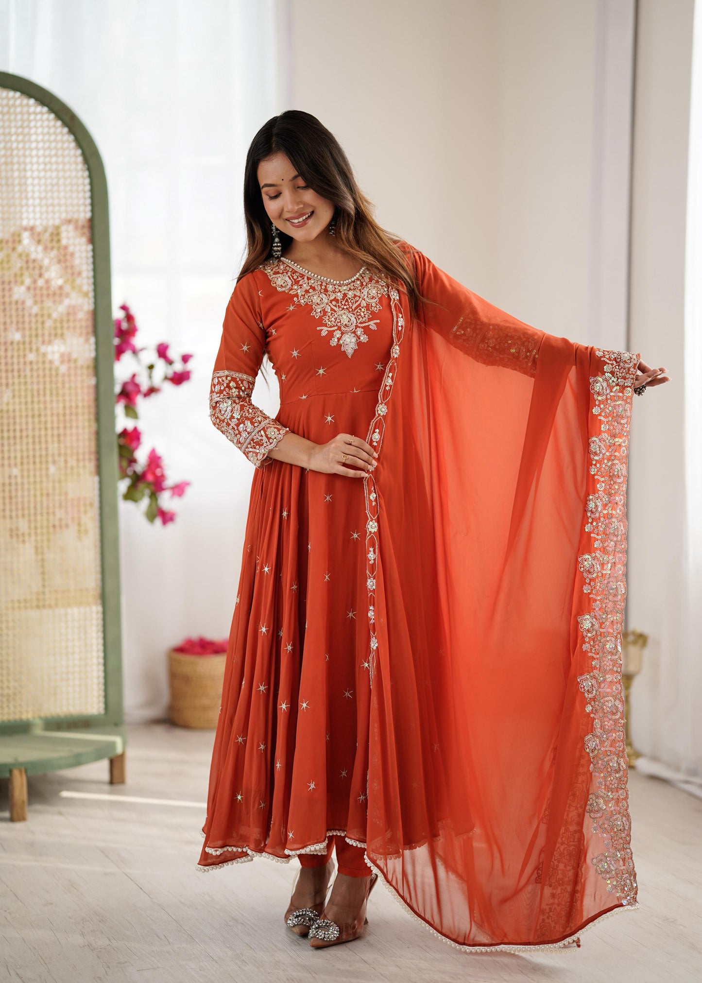 Heavy Embroidery Rainbow Sequence work kurta set