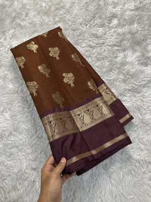 Brown & Purple Premium katan Soft Silk Saree