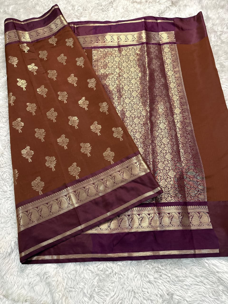 Brown & Purple Premium katan Soft Silk Saree