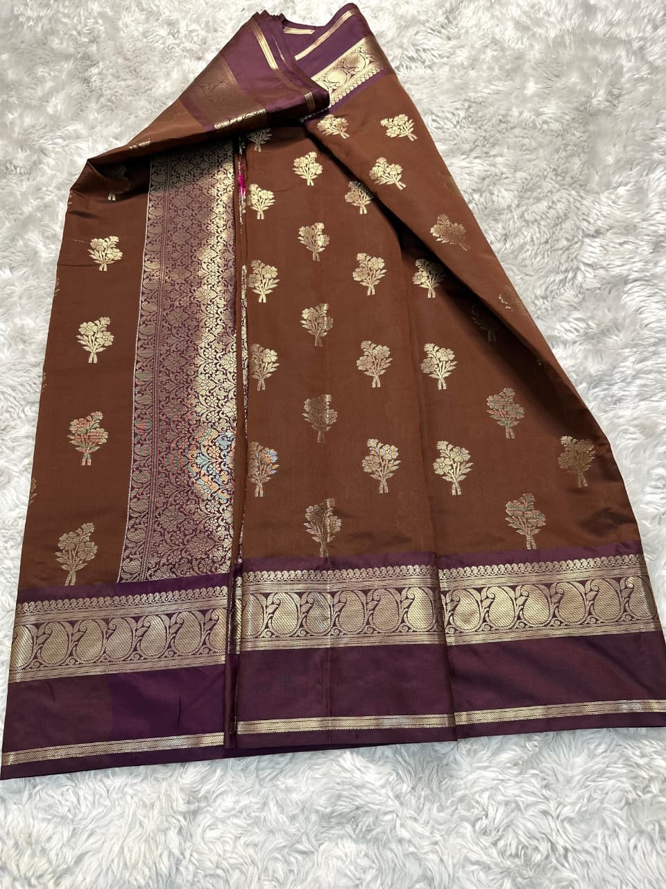 Brown & Purple Premium katan Soft Silk Saree