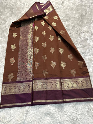 Brown & Purple Premium katan Soft Silk Saree
