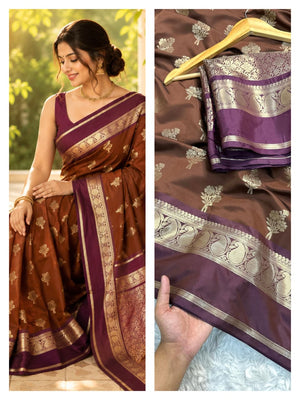 Brown & Purple Premium katan Soft Silk Saree