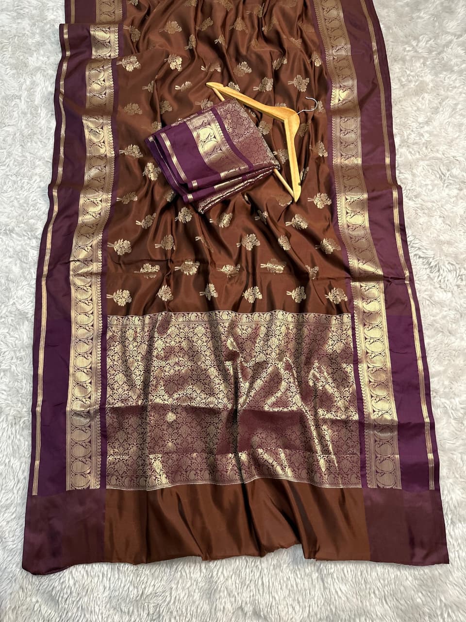 Brown & Purple Premium katan Soft Silk Saree