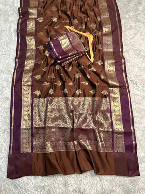 Brown & Purple Premium katan Soft Silk Saree