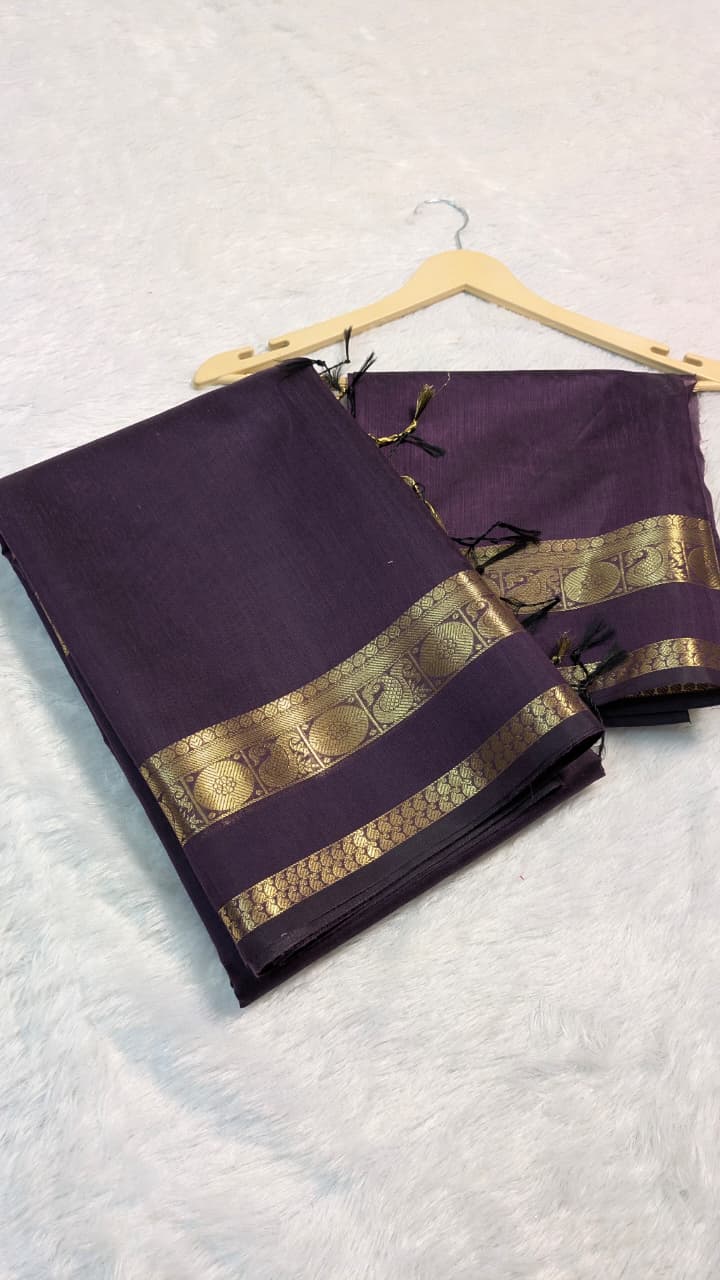 Premium Banarasi Dark Purple cotton silk saree