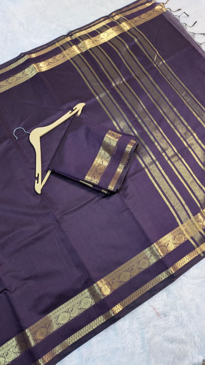 Premium Banarasi Dark Purple cotton silk saree