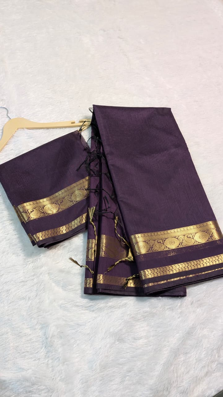 Premium Banarasi Dark Purple cotton silk saree