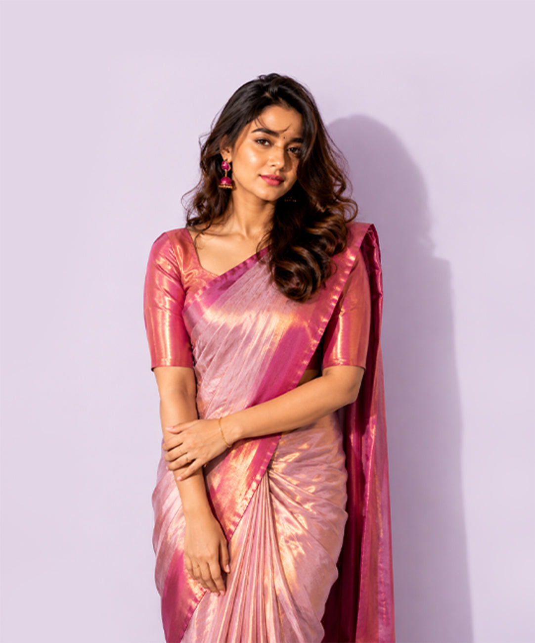 Jyothika Inspired Premium Pink Tissue Silk Saree