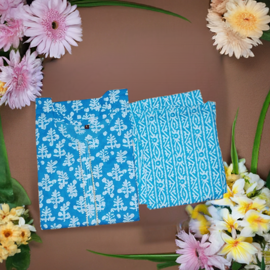 Summer special cotton sky blue kurti with pants