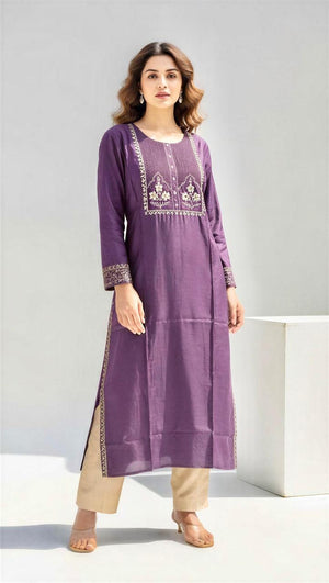 Office and college wear Lavender Viscose muslin kurti