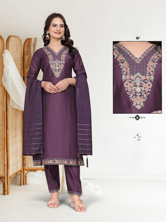 Dark Purple Party Wear Kurta sets